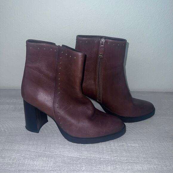 BOSI Women's Brown Leather Ankle Boots Chunky Heels Size 7.5 - Picture 1 of 7